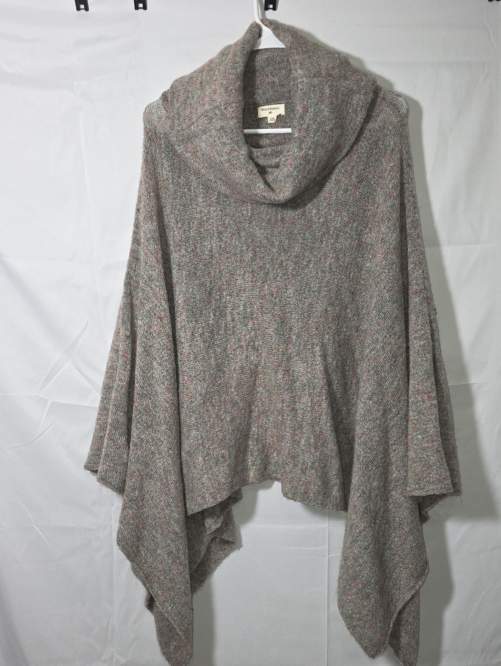 Womens Cost Plus World Market Heathered Multi Cowl Neck Poncho W Arm Holes